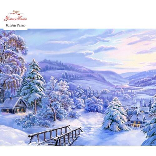 GOLDEN PANNO Diamond Painting Full Square 5D Diy Daimond Embroidery Diamant Mosaic Sale Displasy Broderie Diamant Winter Snow 12