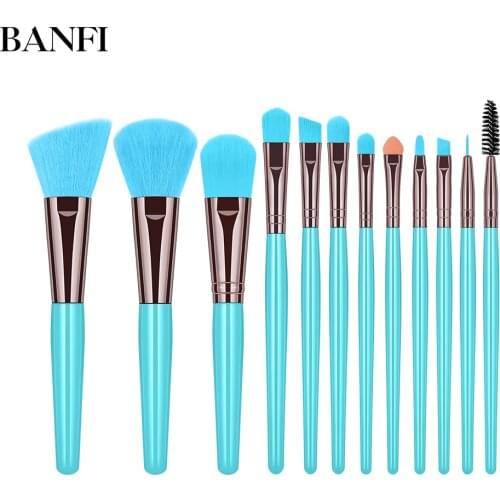 BANFI Blue Makeup Brushes Set Eyeliner Eyelash Solid Eye Shadow Cosmetic Blending Beauty Tool Kit Maquiagem