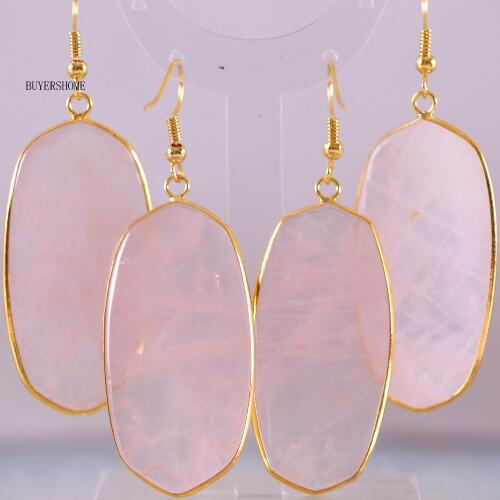 Free Shipping New without tags Fashion Jewelrly Natural Stone Pink Crystal Dangle Earrings 1Pair RU004