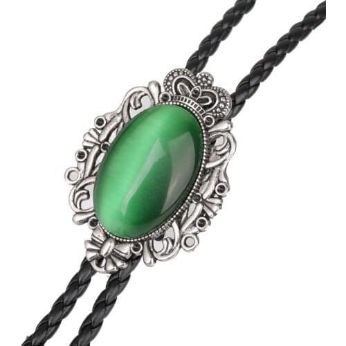 Bolo Tie Western Cowboy Opal Rodeo Leather Necktie