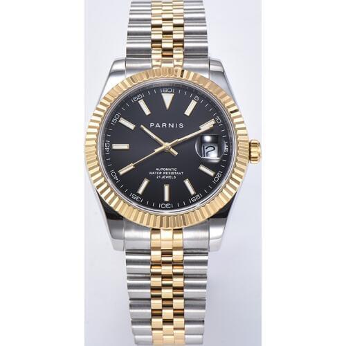 Parnis Mens Watches Automatic Mechanical Calendar Black Dial Miyota 8215 Movement Mens Watch uhren herren 2020 man gift PA6088