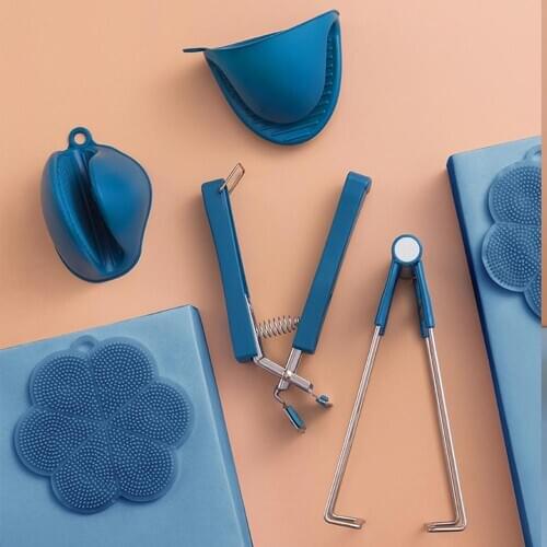 Stainless Steel Hot Bowl Clip Pot Dish Holder Silicone Mini Oven Mitt and Placemat Anti-Hot Clamp Gripper Home Kitchen Set