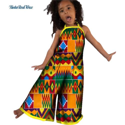 Children Girls Print Jumpsuit Cotton Bazin African Design Jumpsuit for Kids Girls Baby Child African Clothing WYT426