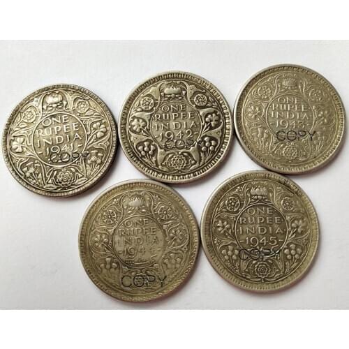 Ancient India 1 Rupee 1941 - 1945 Silver Plated Copy Coins IN(13)