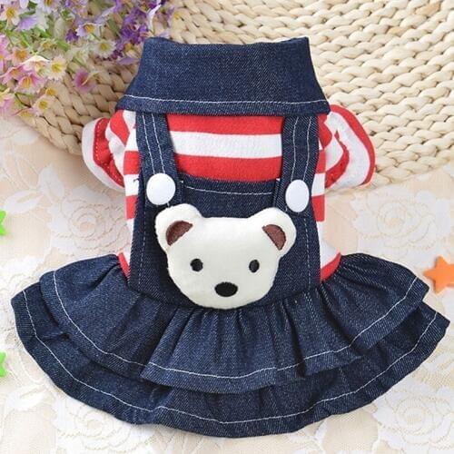 Denim Dog Dress Striped Dog Bib Winter Autumn Cowboy Clothes For Pet Dog
