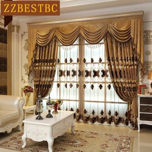 Europe high quality custom chenille embroidered curtains for elegant decoration of bedroom living room brown curtains for villa
