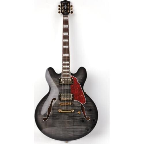 Good quality jazz hollow body f hole flame maple electric guitar free shipping