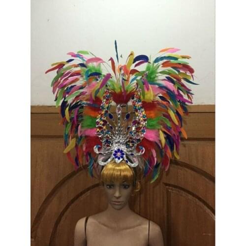 Carnival feather headwear for girls party dancing performance female clothes bow hair headdress dance feather headpiece costume