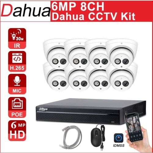 Dahua CCTV Kit 6MP IP 4K NVR Camera Security CCTV Camera Kit NVR4208-8P-4KS2 IPC-HDBW4631C-A P2P Surveillance System 8pcs