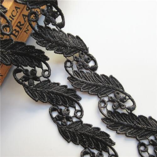 3 yard Black Leaf Embroidered Lace Edge Trim Ribbon Applique Fabric Handmade DIY Sewing Craft For Costume Hat Shoes Decoration