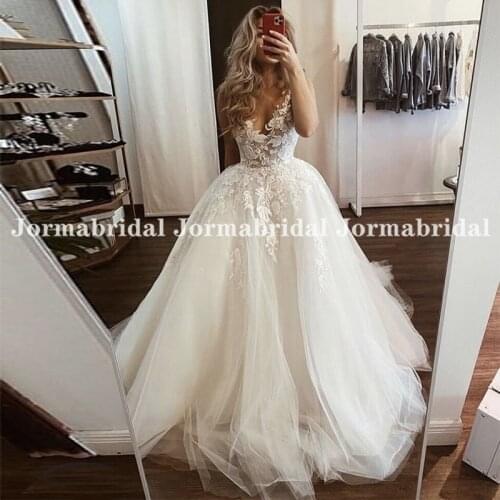A-line Wedding Dress Floral Lace Appliques Wedding Gowns Elegant Bride Dress Sleeveless Boho Wedding Dresses Robe De Mariee 2021
