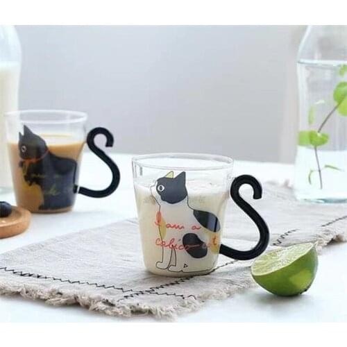 300Ml Cute Cats Coffee Milk Glass Mug with Handle Musical Note Cartoon Kitty Cup Creative Couples Red Wine Beer Champagne Mugs