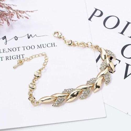 HOT SALES!!! Adjustable Golden Leaves Rhinestone Bracelets Elegant Leaf Bangle for Women Wholesale Dropshipping New Arrival
