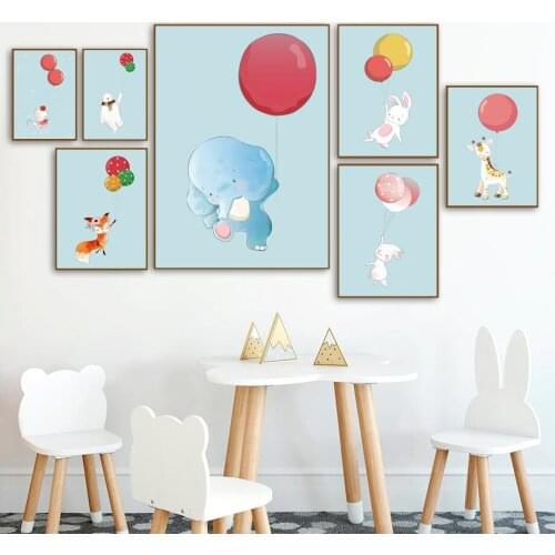 Fox Deer Elephant Polar bear Mouse balloon Wall Art Canvas Painting Nordic Posters And Prints Wall Pictures Baby Kids Room Decor