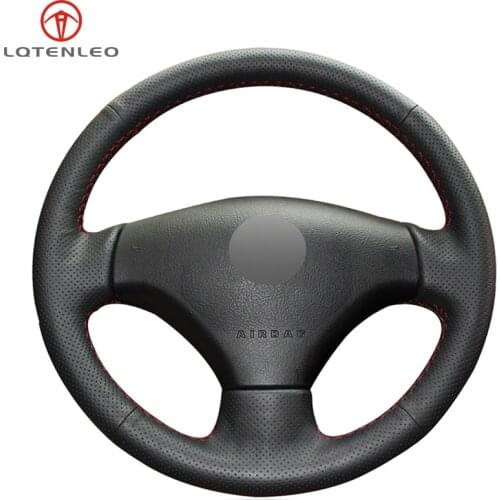 LQTENLEO Black PU Artificial Leather Hand Sew Car Steering Wheel Cover For Peugeot 206 2007-2009 Peugeot 207 Citroen C2