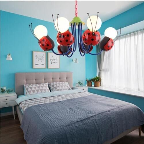 Wrought iron Kindergarten Boys'Room and Girls' Bedroom Creative Cartoon Seven-Star Ladybug Childrens Room Chandelier