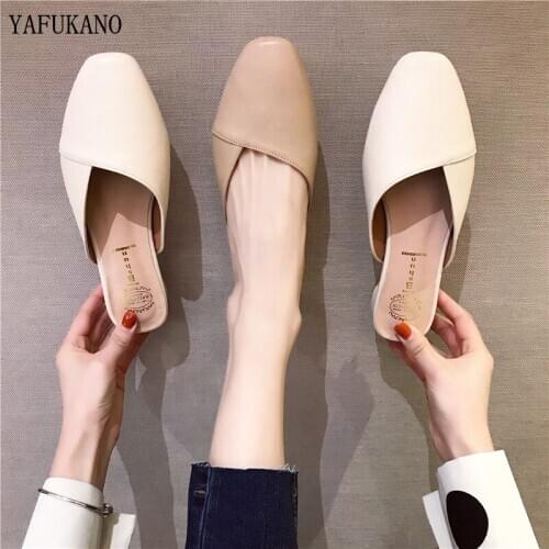 Fashion Womens Slippers Hot Sell PU Slippers Low Heel Ladies Square Toe Shoes Casual Splice Summer Shoes