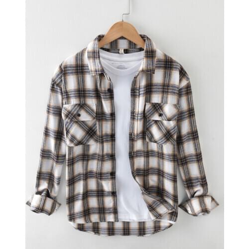 Pure cotton flannel mens long sleeved plaid shirt autumn mens brand casual long-sleeved shirt soft and comfortable mens shirt