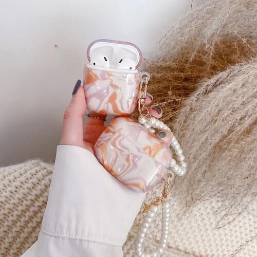 Luxury Flow gold pattern Pearl bracelet keychain soft Earphone For Apple Airpod 2/1 Cover For Airpod pro 3 Earphone case funda