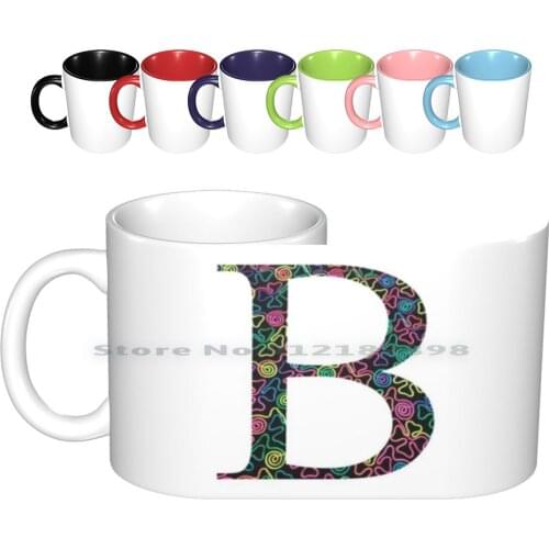 Neon Swirl Beta / / Letter B Ceramic Mugs Coffee Cups Milk Tea Mug Cool Trippy Neon Colorful Sorority Fraternity Greek Life