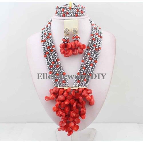 Nigerian Wedding African Beads Rushed Classic Women Coral Jewelry Set New Arrived Nigeria Set Coral Necklace Africa Beads W11068