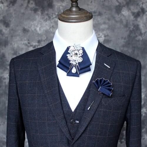 New Free Shipping fashion Mens male woman new suit collar dress shirt tie double Korean Headdress diamond pocket towel brooch