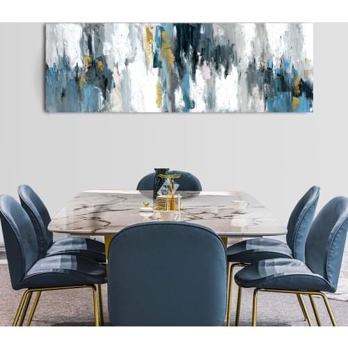 WANG ART Abstract Grey Golden Oil Painting on Canvas Posters and Prints Modern Scandinavian Wall Art Picture Bedroom home decor