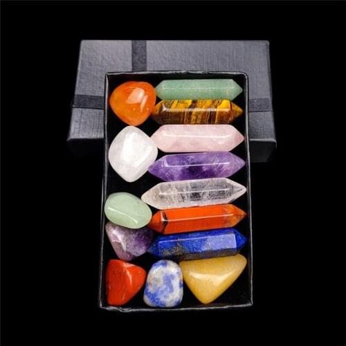 14pcs/Set Reiki Natural Stone Pendant Chakra Polishing Rock Yoga Mineral Energy Healing Quartz For DIY Jewelry Making Pendulo