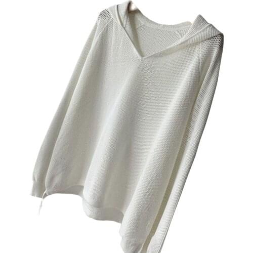 Causal Hollow-out Hooded Sweater Coat Causal Long Sleeve Oversized Knitted Tops 2021 Spring New Pullover Jumper