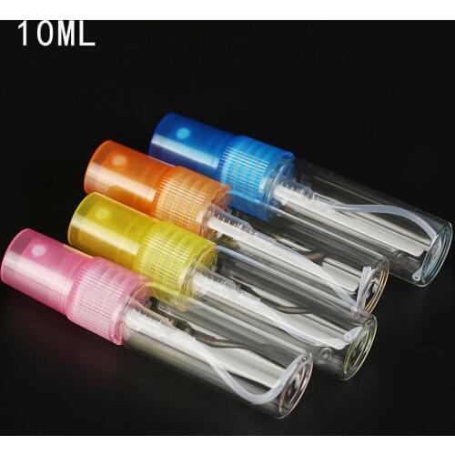 10/20/30/50/100pcs 10ml DIY Empty Cosmetic Transparent Glass Perfume Sprayer Atomizer Bottle plastic pink/orange/yellow/blue cap