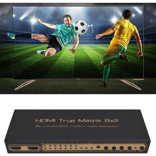 PUZHIJIE 6x2 HDMI Matrix Switch supports HDMI Audio Extractor with IR Remote Control Support PIP ARC 4Kx2K30Hz 3D for HD Display
