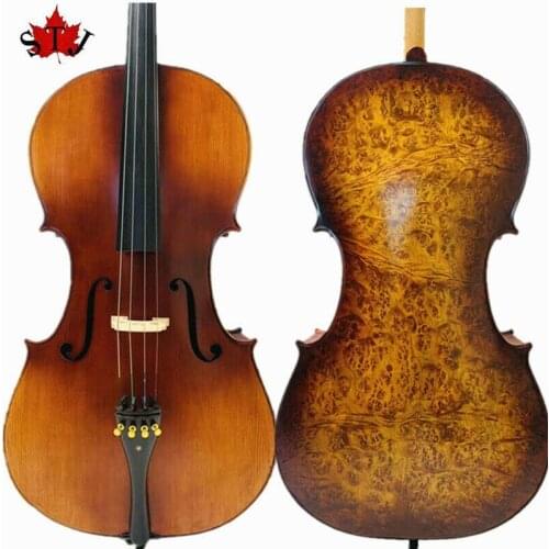 Rare Professional song Cello 4/4 Solid Bird eye maple back old spruce top #14545