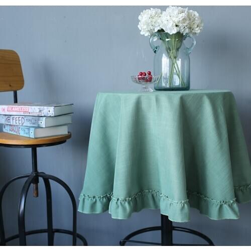Nordic Pastoral Style Ruffle Tablecloth Picnic Cloth Coffee Table Cover Solid Color Green Round Table Cloth Home Decorative