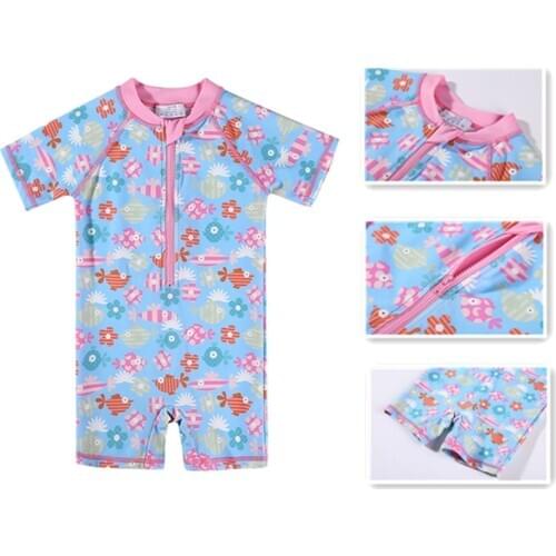 Short Sleeve Baby Girls' Swimsuits UPF 50+ Cute Printed Bathing Suits One Piece Swimwear