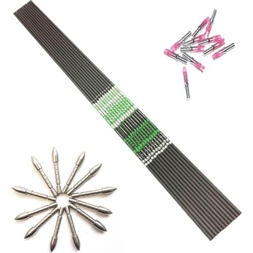 Carbon arrow shafts spine350 400 500 600 700 800 900 ID.166" +12pcs pin nock+12pcs Stainless steel target point for DIY shooting