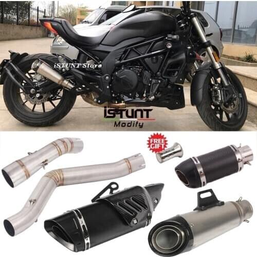 Slip on For Benelli 502c Motorcycle Exhaust Carbon Fiber Muffler Escape Modified DB Killer Middle Link Pipe Catalyst Delete Pipe