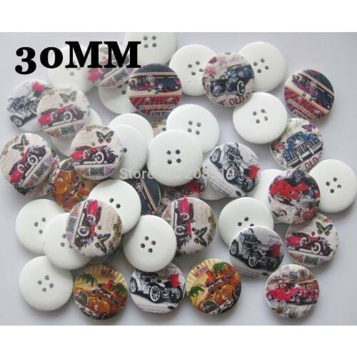 WB0093 Big buttons wooden 80pcs round shape 4 holes Train logo scrapbooking buttons 30mm