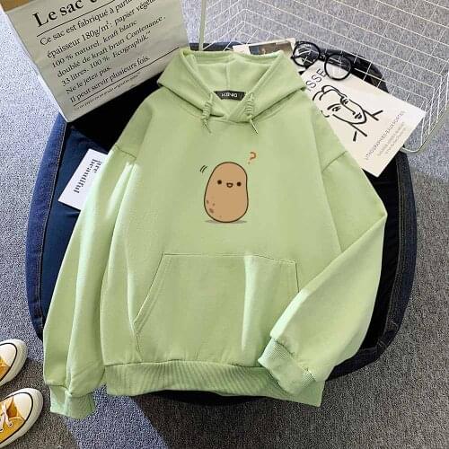 Green Hoodie Kawaii Sweatshirt Oversized Cotton on Hoodie Fall Aesthetic Potato Print Pullover Sweatshirts for Women Korean Tops