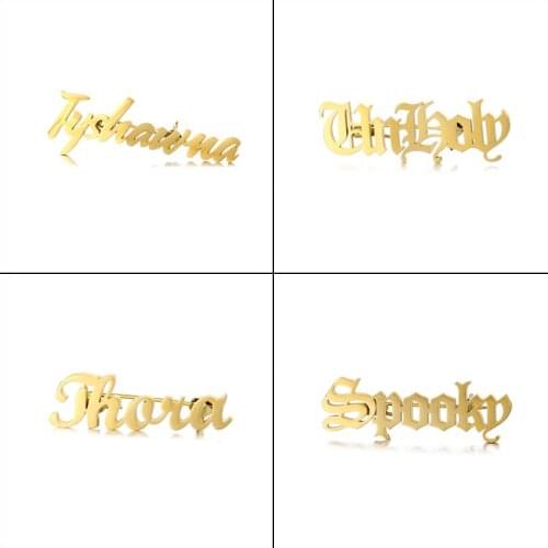 Custom Stainless Steel Name Brooches for Women Customize Personalized Gold Fashion Letter Badge Nameplate Jewelry Christmas Gift