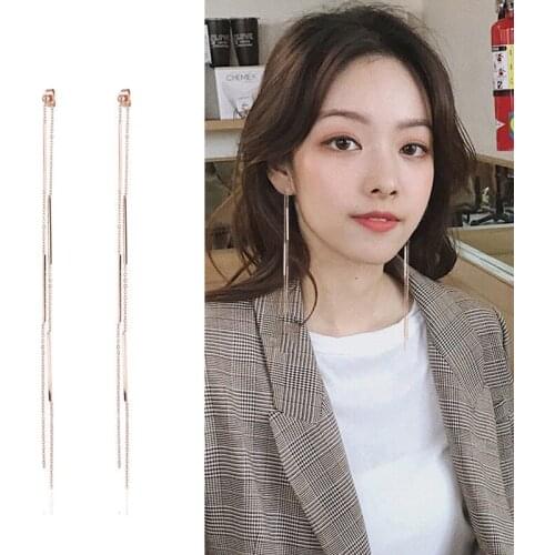 Womens simple titanium steel tassel plating earrings earrings long jewelry