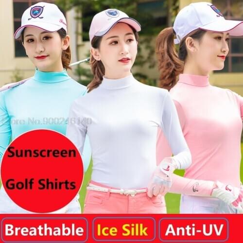 Womens Shirts Golf Clothing Summer Ladies Tops Ice Silk Sunscreen Bottoming Cool Long Sleeved Shirt Outdoor Sportswear 6 Colors