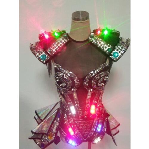 Girls Disco cosplay halloween dance wear LED Light dress Sexy Women Laser LED Costumes Ladies nightclub LED suit