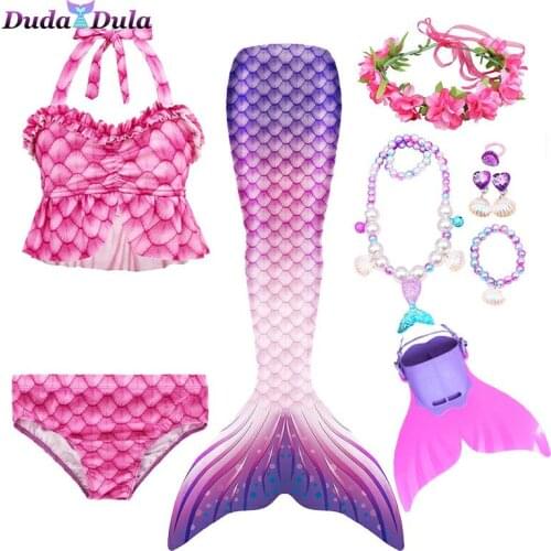 2021Swimming Mermaid Tail Kids Girls Costume Cosplay Children Swimsuit Fantasy Beach Bikini Suit Can Add Monofin Fin 3-15y