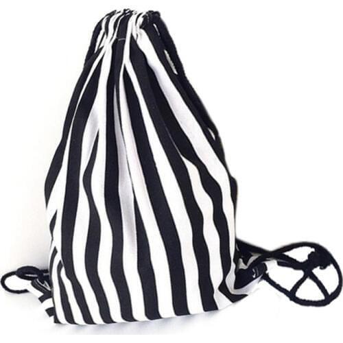 15PCS / LOT Drawstring Bags Stripe Printing Travel Backpack Portable Multifunctional Pouch Canvas Reusable Pouch Wholesale