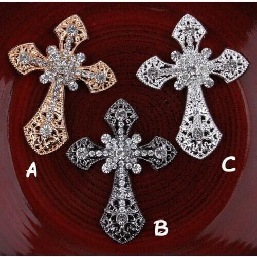 20 pcs/lot Vintage Handmade Glitter Metal Rhinestone Latin Cross Button Alloy Crystal Flatback Cross Beads for Jewelry Findings