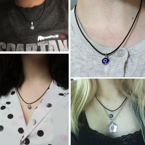 Creative Evil Eye Necklace New Fashionable Womens Good Luck Necklace Simple Metal Chain Leather Rope Chain Black Choker