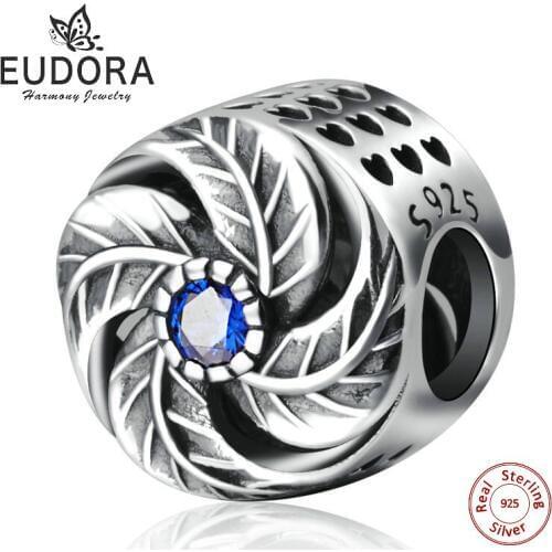 Eudora Genuine 925 Sterling Silver Elegant Leaf Openwork Beads CZ Charms fit Women Charm Bracelets & Necklace DIY Jewelry Z038