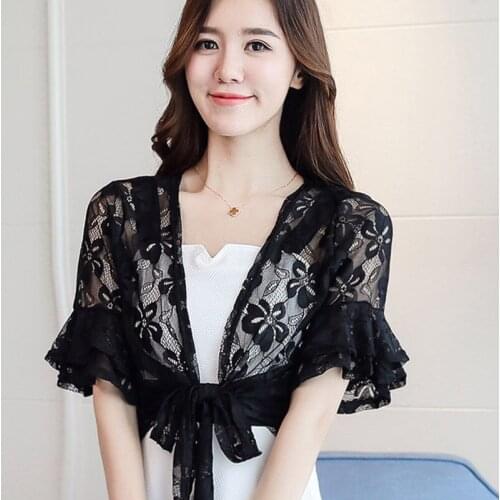 Black White Lace Shrugs for Women Bolero Floral Wedding Bridal Jacket Cape Dress Party Top Cover Up Open Front Cardigan Wraps