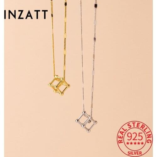INZATT Real 925 Sterling Silver Geometric Square Pendant Choker Necklace For Women Hiphop Fine Jewelry Minimalist Accessories