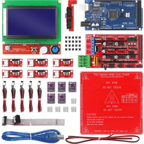 CNC 3D Printer Kit with Mega 2560 Board / RAMPS 1.4 / DRV8825 / LCD 12864 / Heatbed MK2b for Arduino